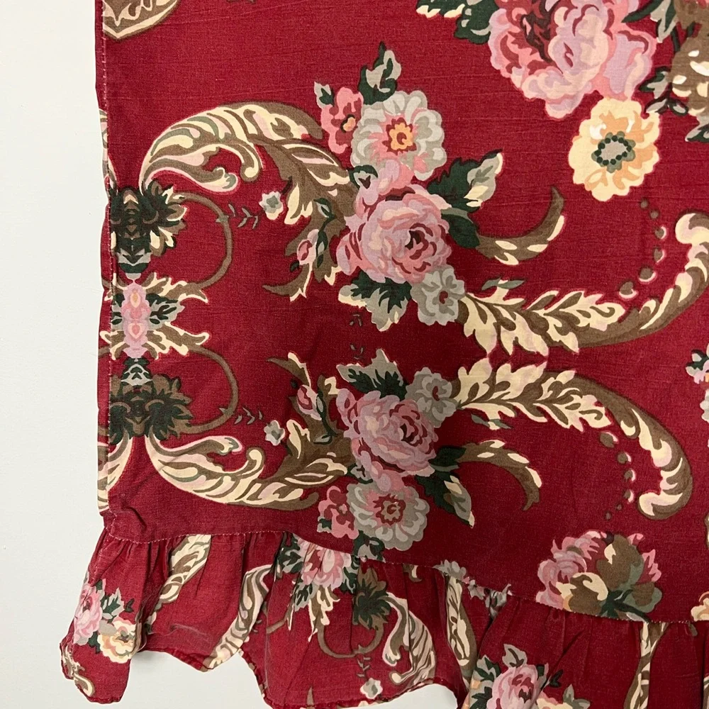 Vintage Ralph Lauren 100% Cotton Pillowcase Ruffle Trim Red Floral Rose
